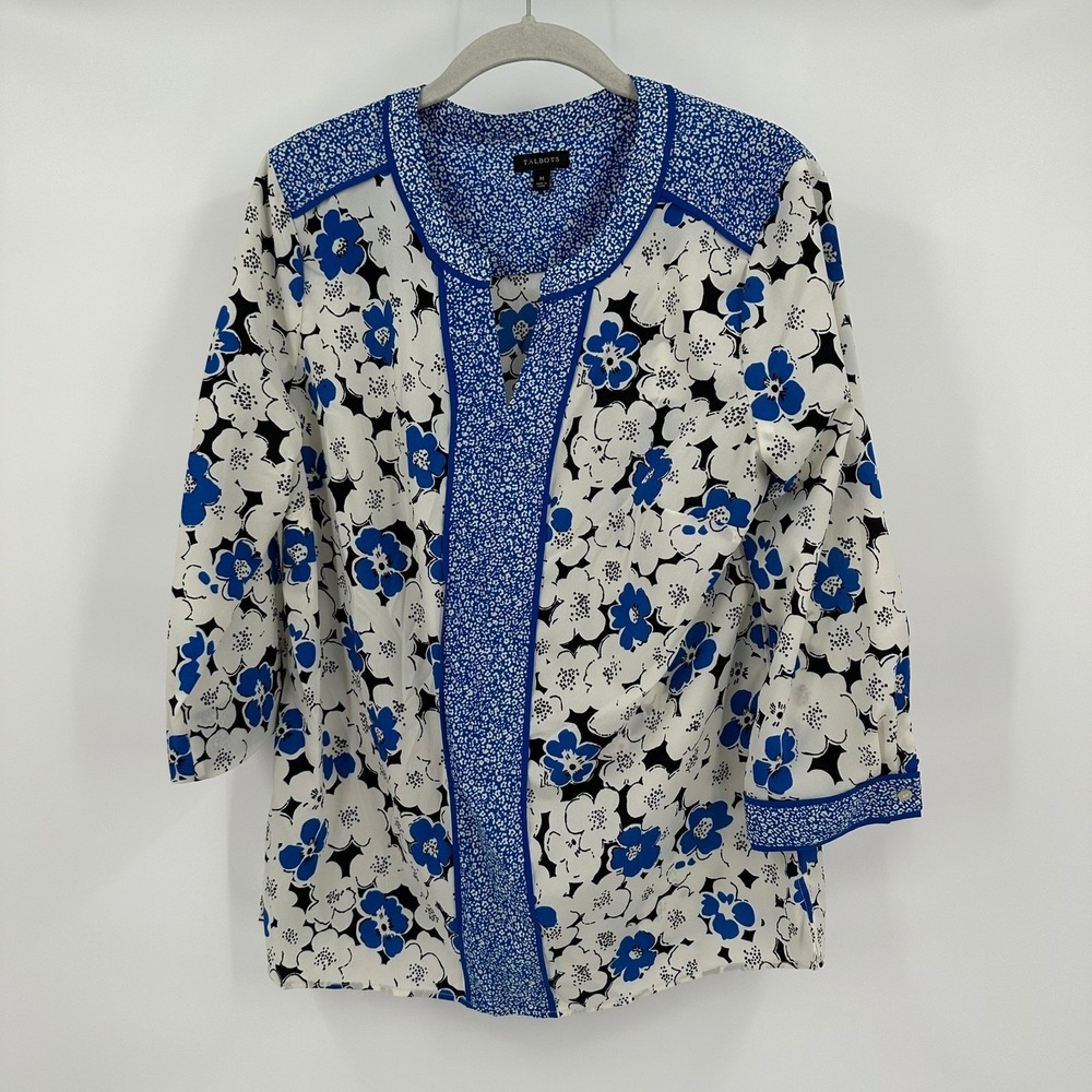 Talbots Womens Coastal Preppy Floral Top Size M Feminine Bright Elevated Basic